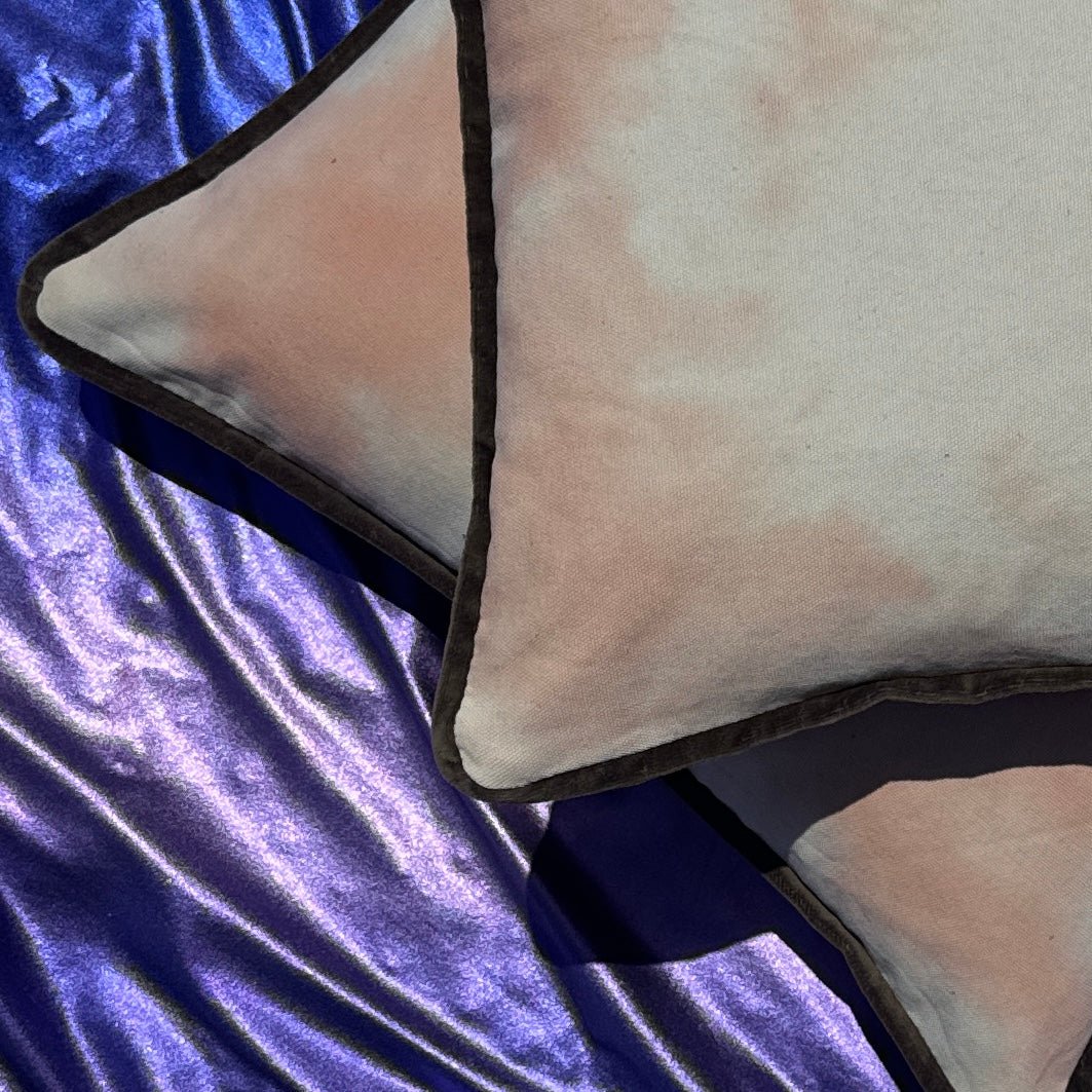 Burnt Orange Velvet & Peach & Grey Tie-Dye Colorblocked Pillow Set - Monte Visión