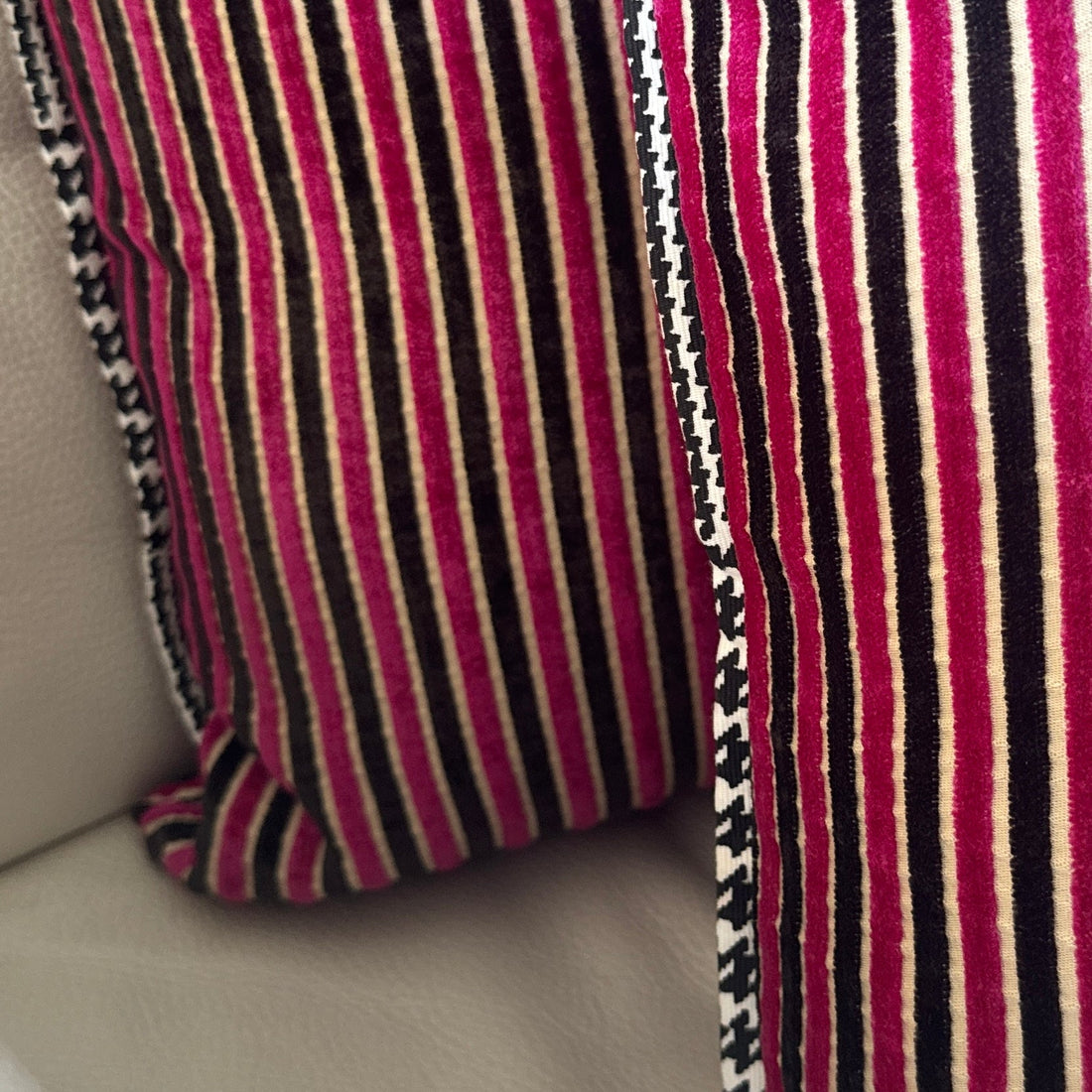 Deadstock Vintage Pink & Black Striped Velvet Throw Pillow Set - Monte Visión
