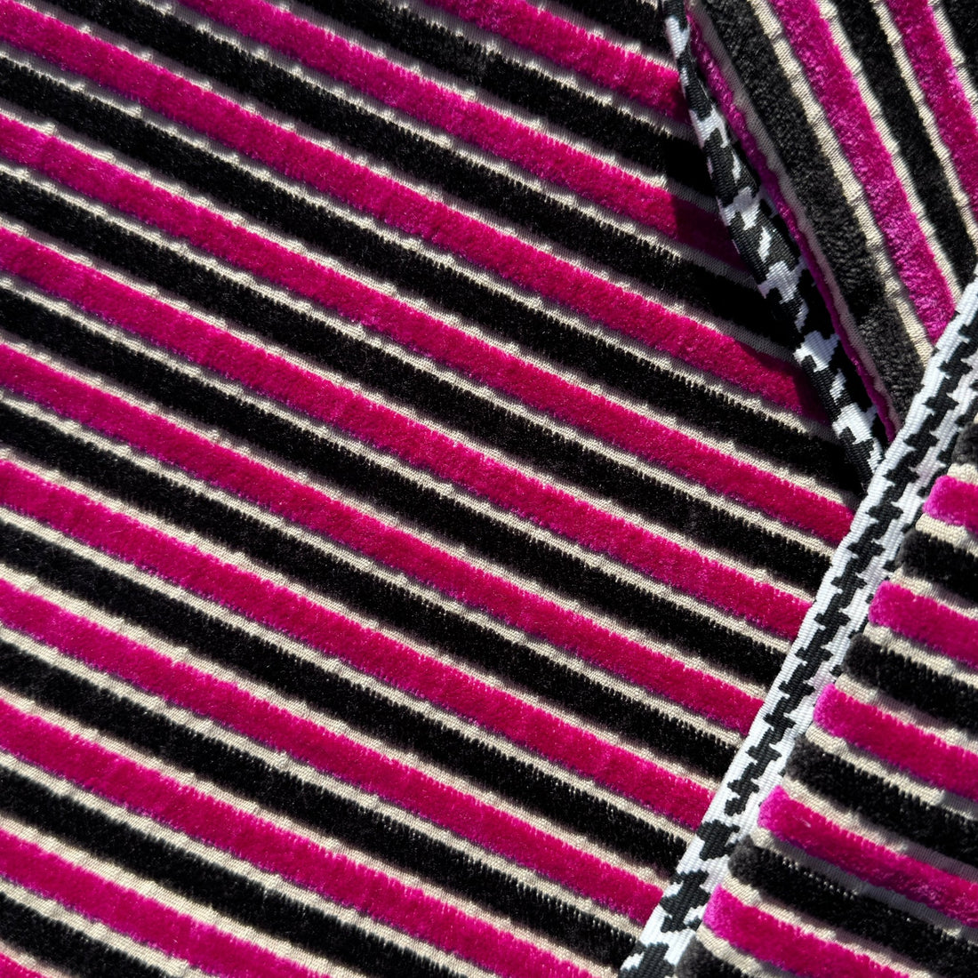 Deadstock Vintage Pink & Black Striped Velvet Throw Pillow Set - Monte Visión