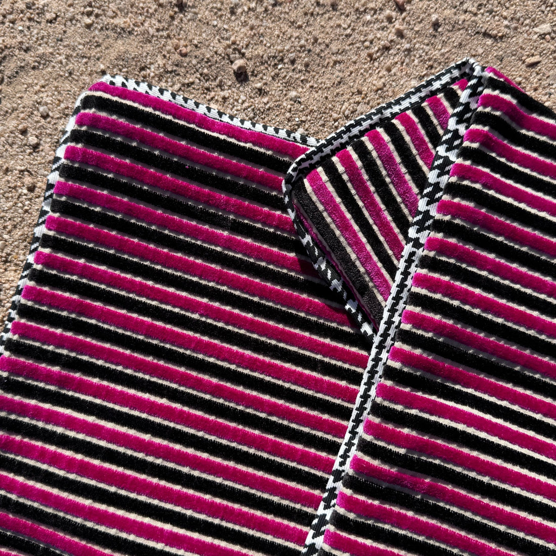 Deadstock Vintage Pink & Black Striped Velvet Throw Pillow Set - Monte Visión
