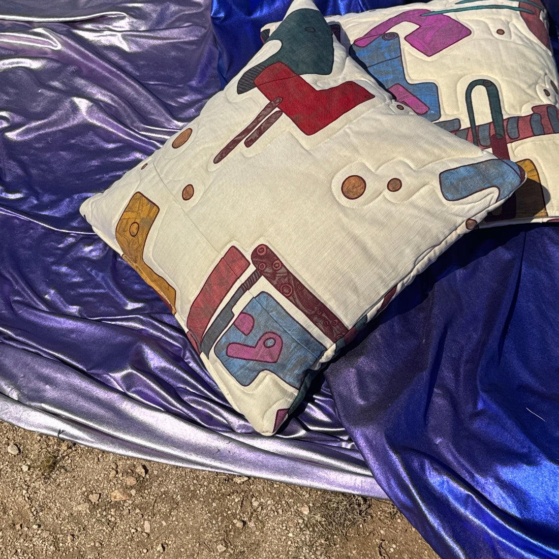 Deadstock Vintage Silkscreened Graphic Quilted Throw Pillow Set - Monte Visión