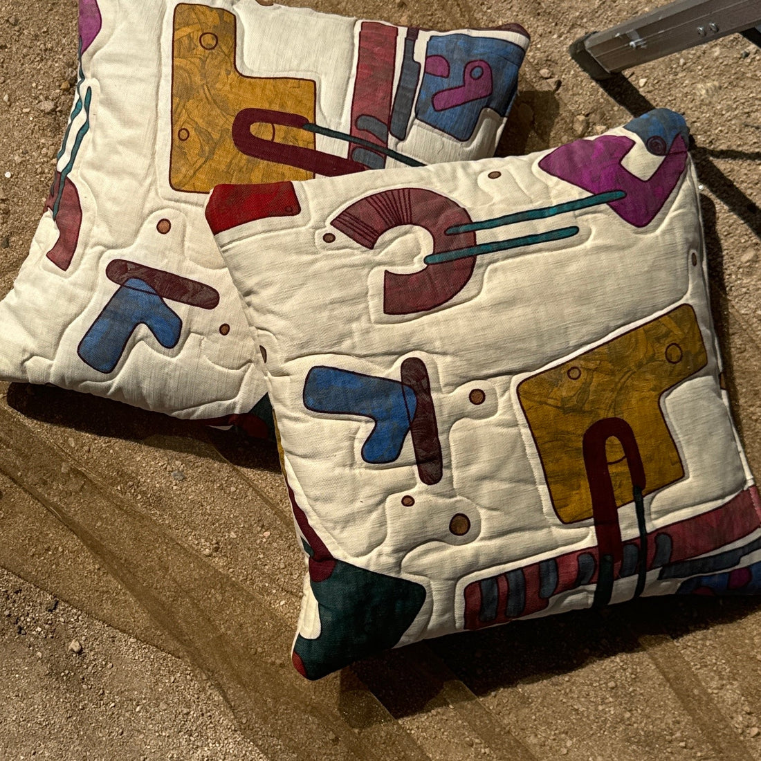 Deadstock Vintage Silkscreened Graphic Quilted Throw Pillow Set - Monte Visión