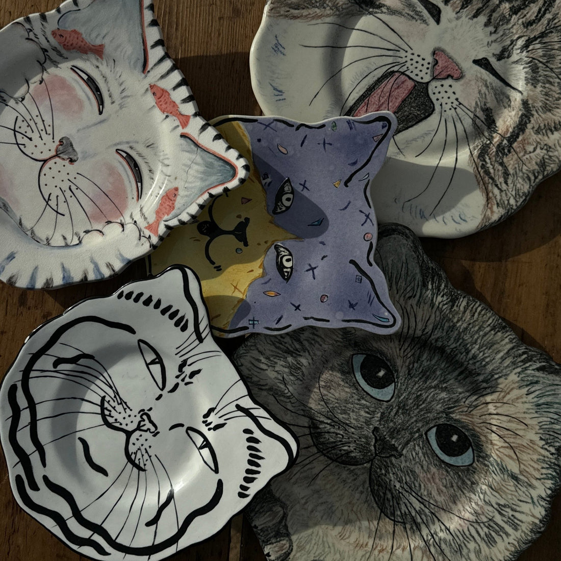 Vintage Handmade Cat Face Dishes- Set of 5 - Monte Visión