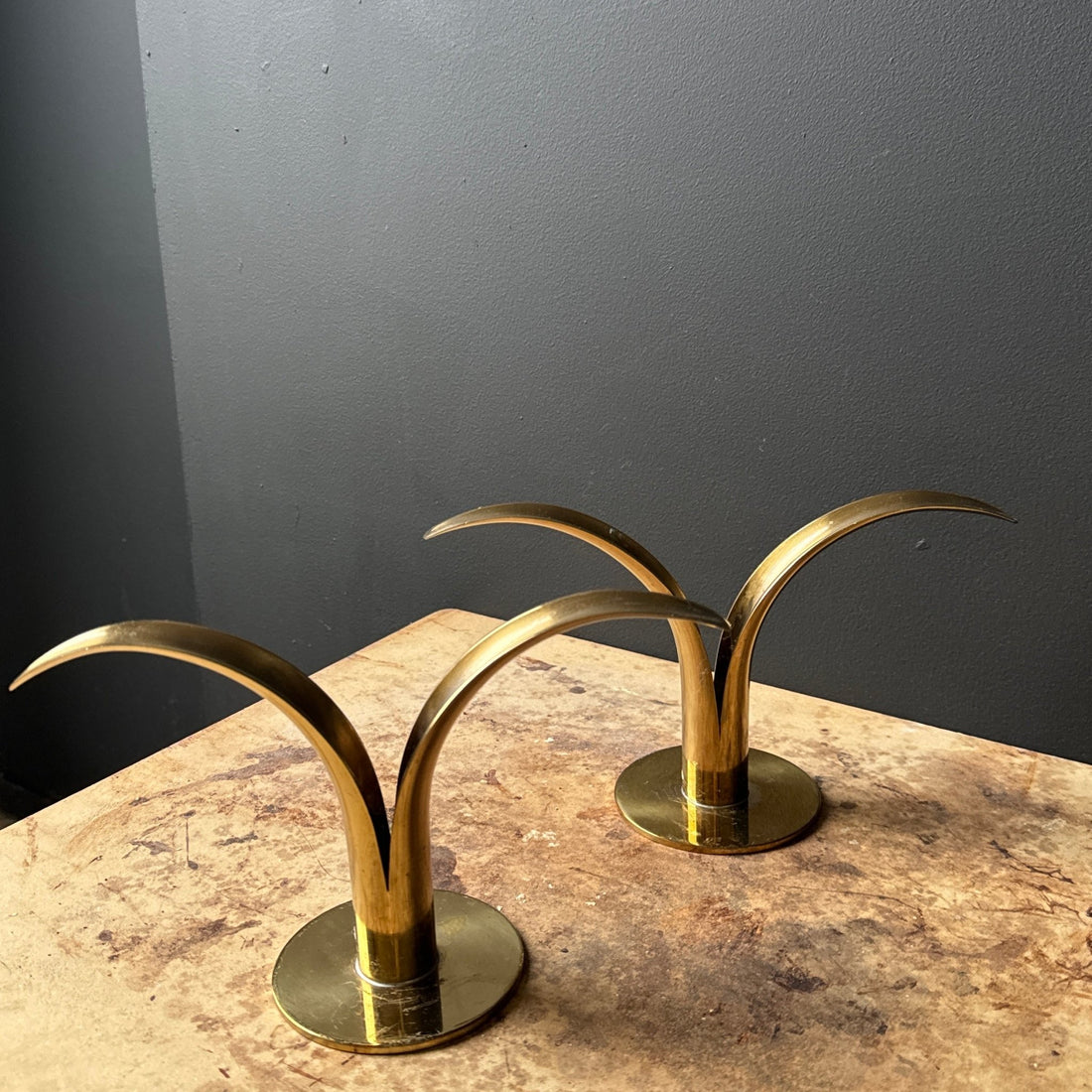 1950s Ivar Åhlenius Björk Ystad Metall Liljan Brass Candlesticks - Monte Visión