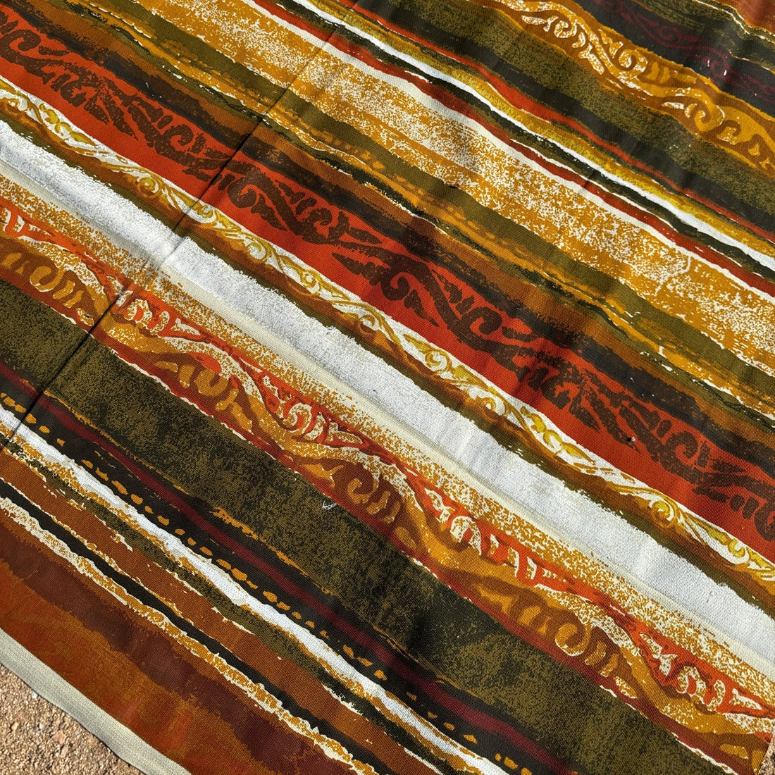 1960's Mustard/White/Rust Grasscloth Fabric Remnant - Monte Visión