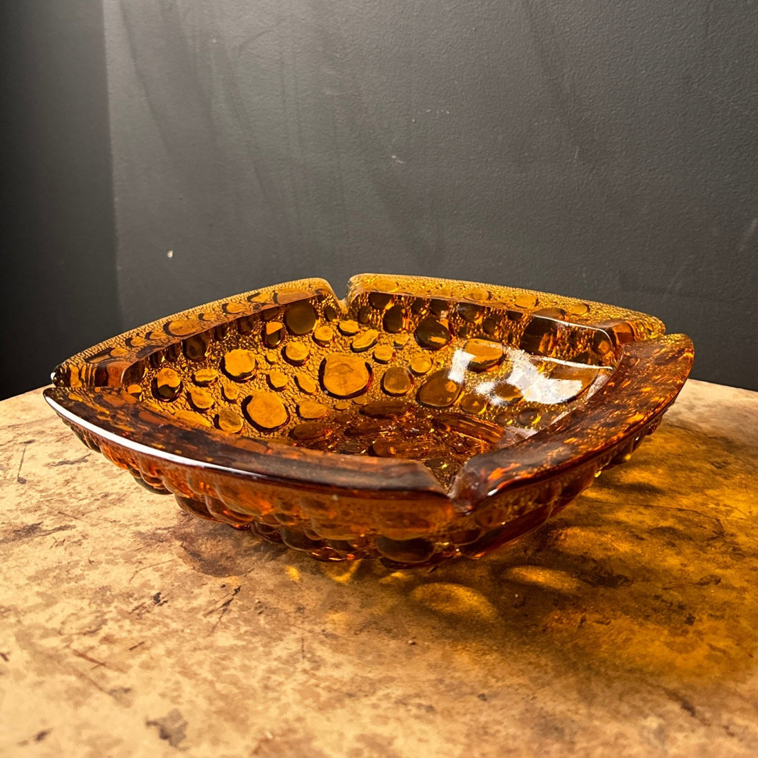1970's Bubble Glass Large Burnt Orange Ashtray - Monte Visión