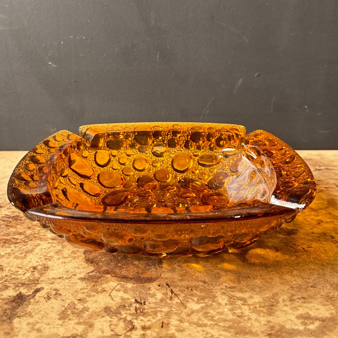 1970's Bubble Glass Large Burnt Orange Ashtray - Monte Visión