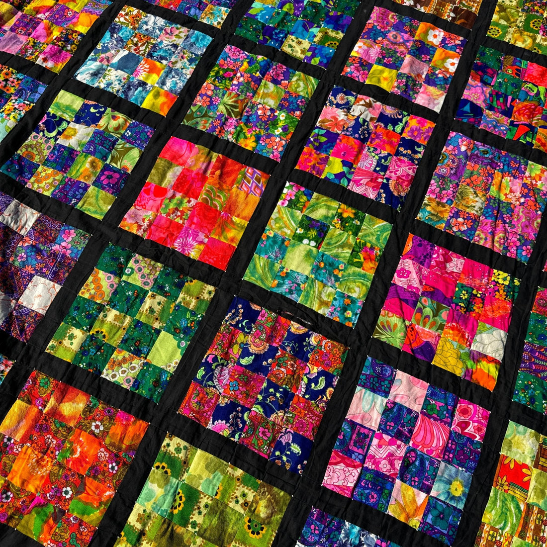 1970's Patchwork Neon Grid Quilt - Monte Visión