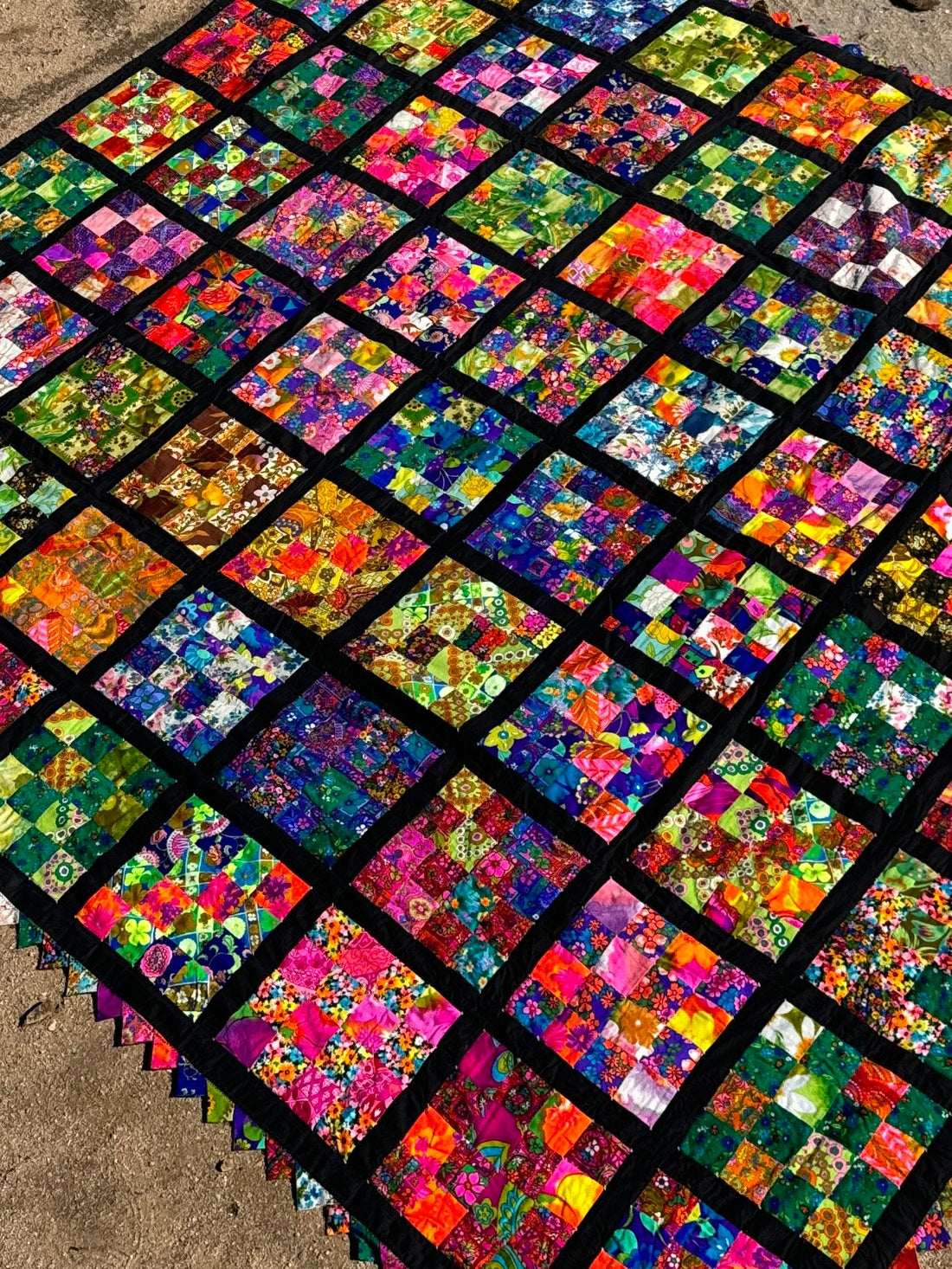 1970's Patchwork Neon Grid Quilt - Monte Visión