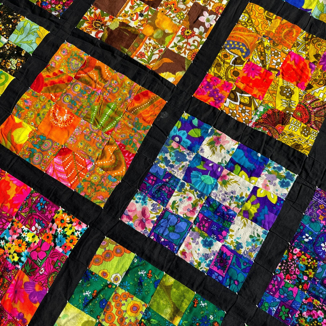 1970's Patchwork Neon Grid Quilt - Monte Visión