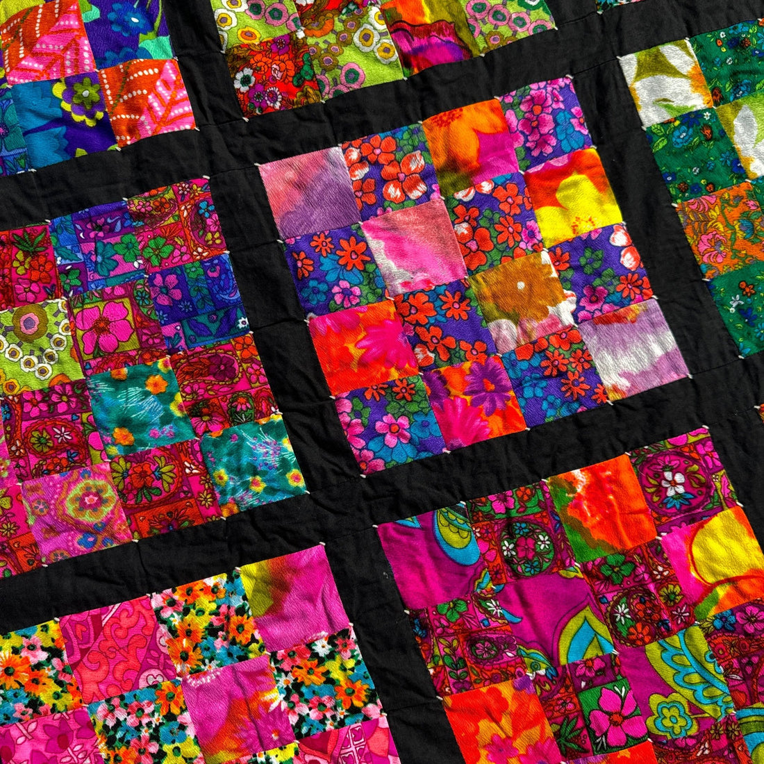 1970's Patchwork Neon Grid Quilt - Monte Visión