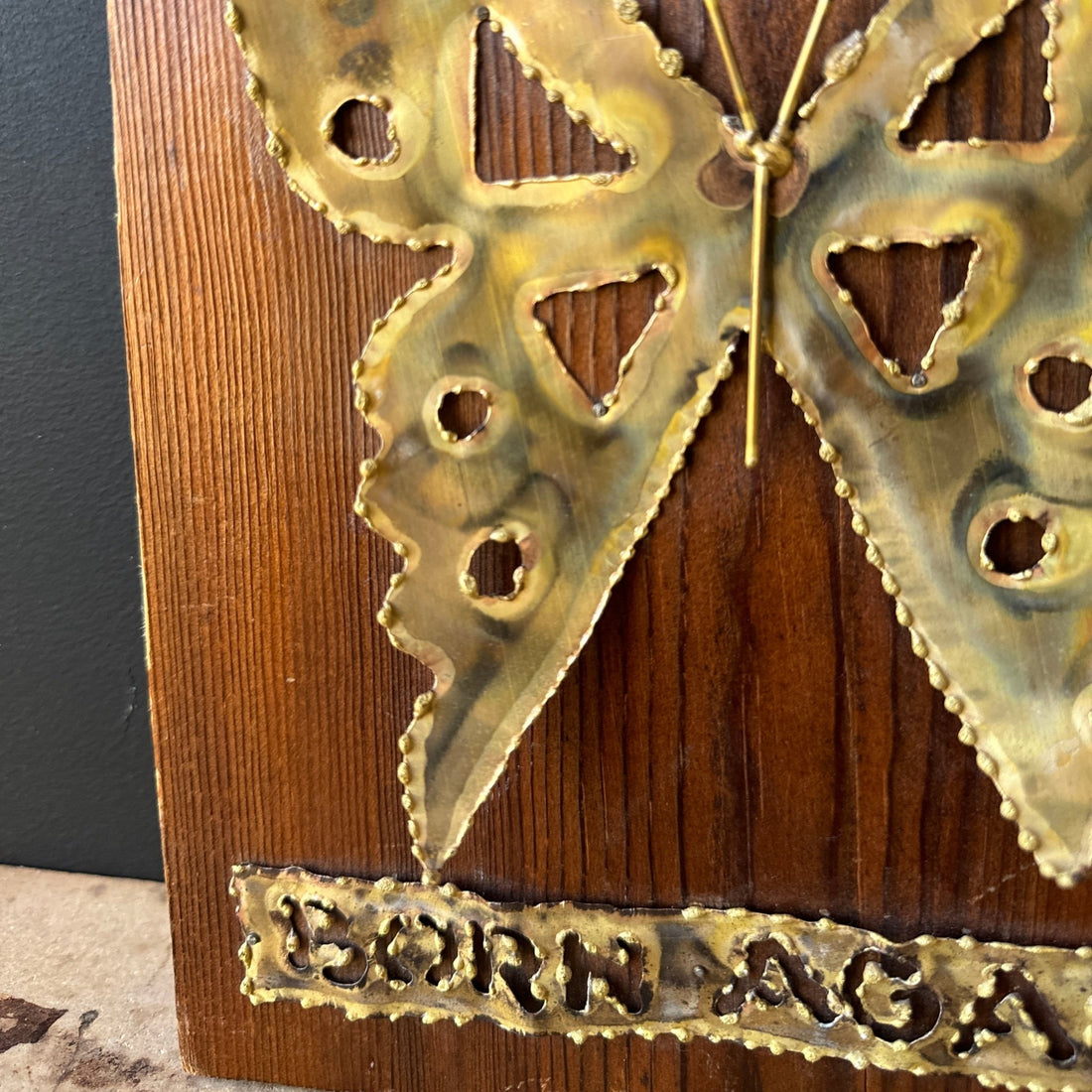 1970's Wood & Brass "Born Again" Butterfly Wall Art - Monte Visión