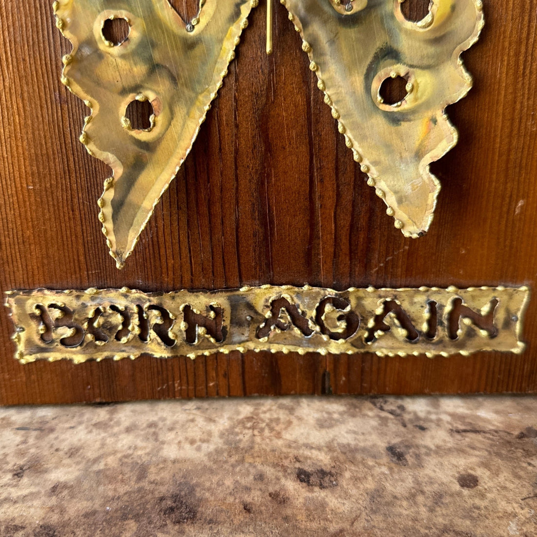 1970's Wood & Brass "Born Again" Butterfly Wall Art - Monte Visión