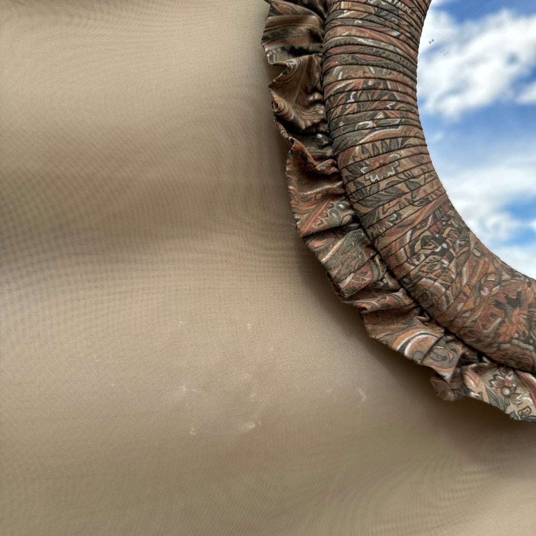 1980's Craft Fabric Round Ruffle Mirror - Monte Visión