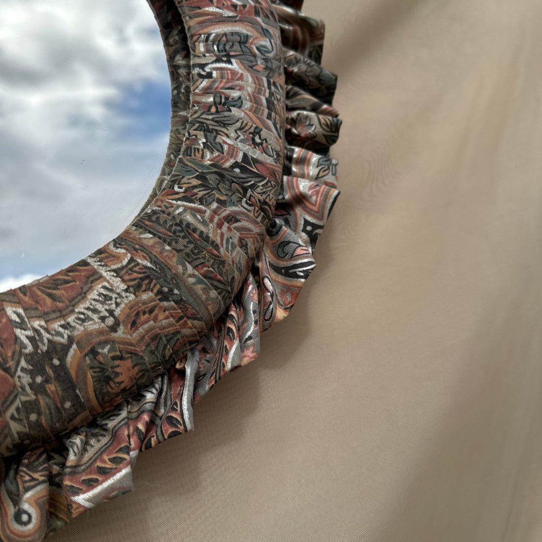 1980's Craft Fabric Round Ruffle Mirror - Monte Visión