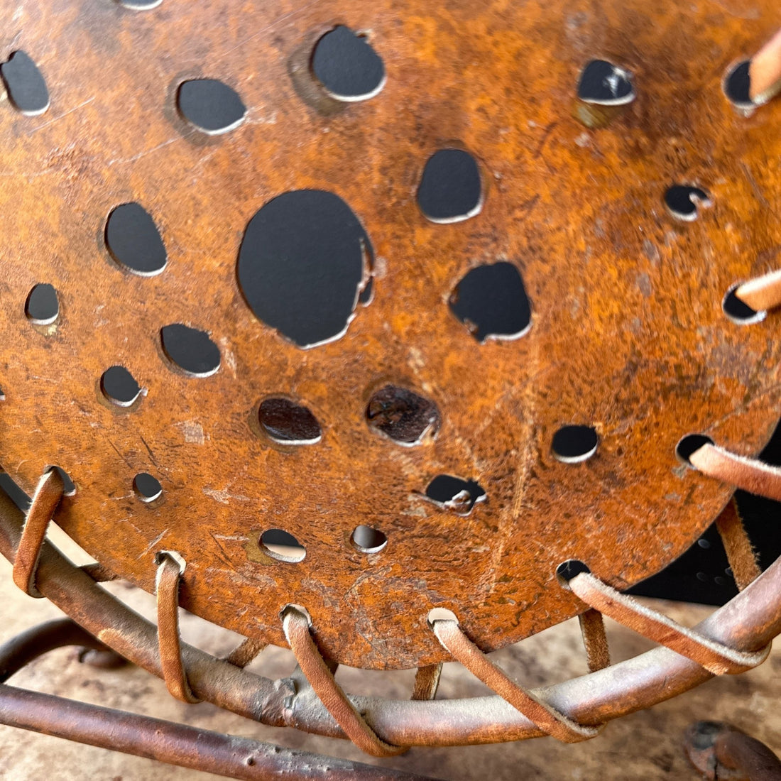 1980's Torch-Cut Steel & Leather Candle Stick - Monte Visión