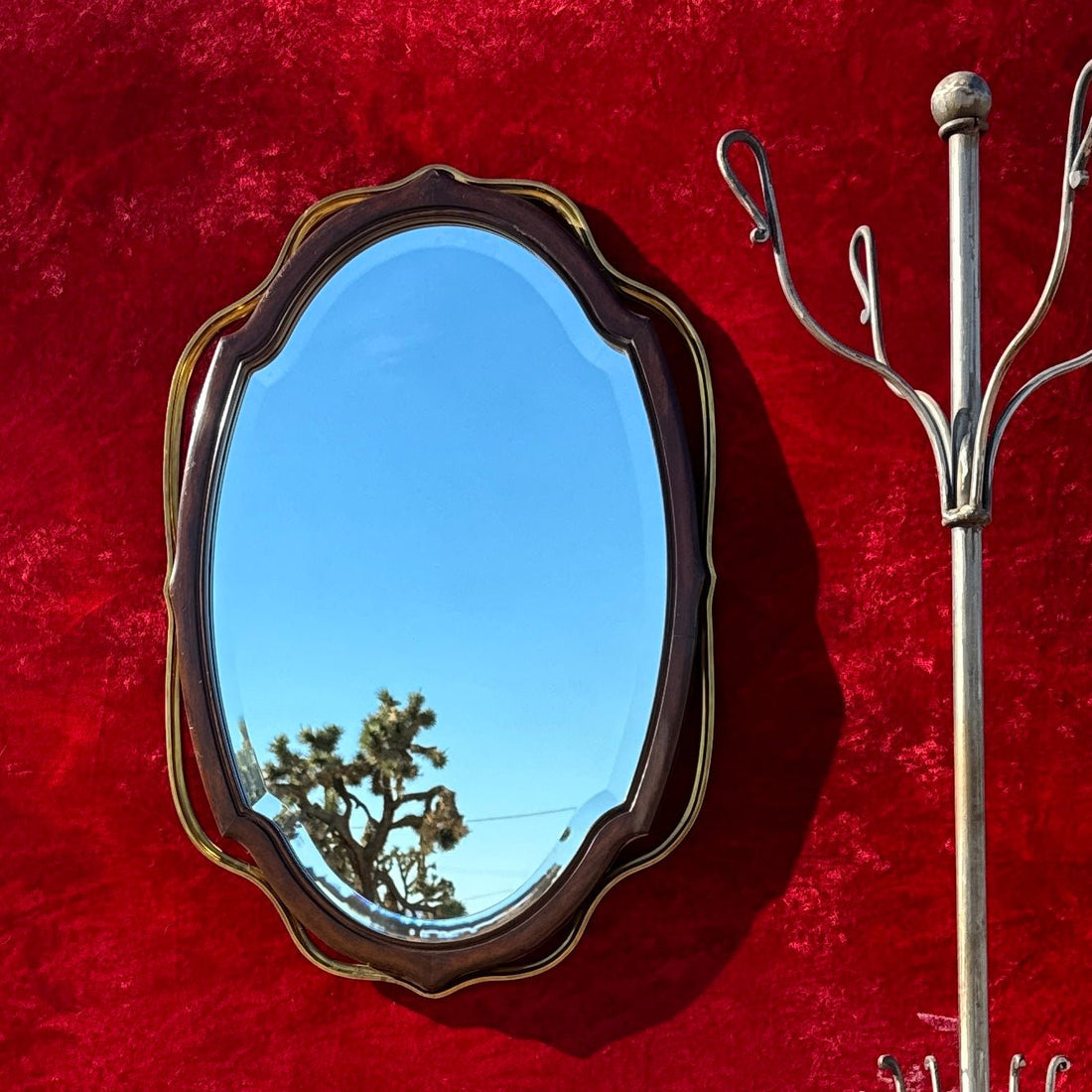 1990's Maitland-Smith Wood & Brass Beveled Wall Mirror - Monte Visión