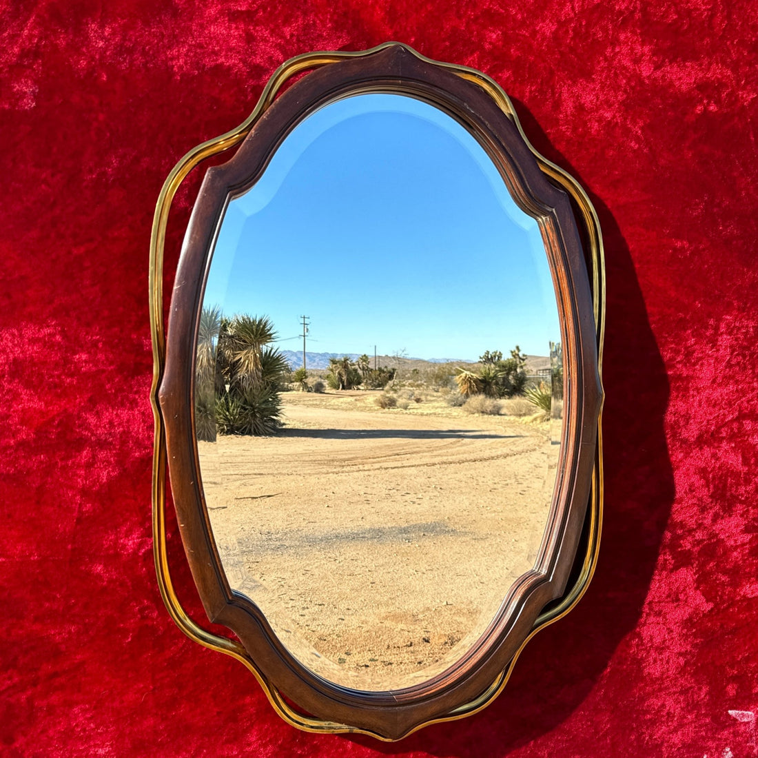 1990's Maitland-Smith Wood & Brass Beveled Wall Mirror - Monte Visión