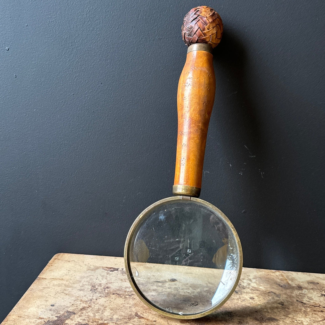 Antique Oversized Wood & Leather Magnifying Glass - Monte Visión