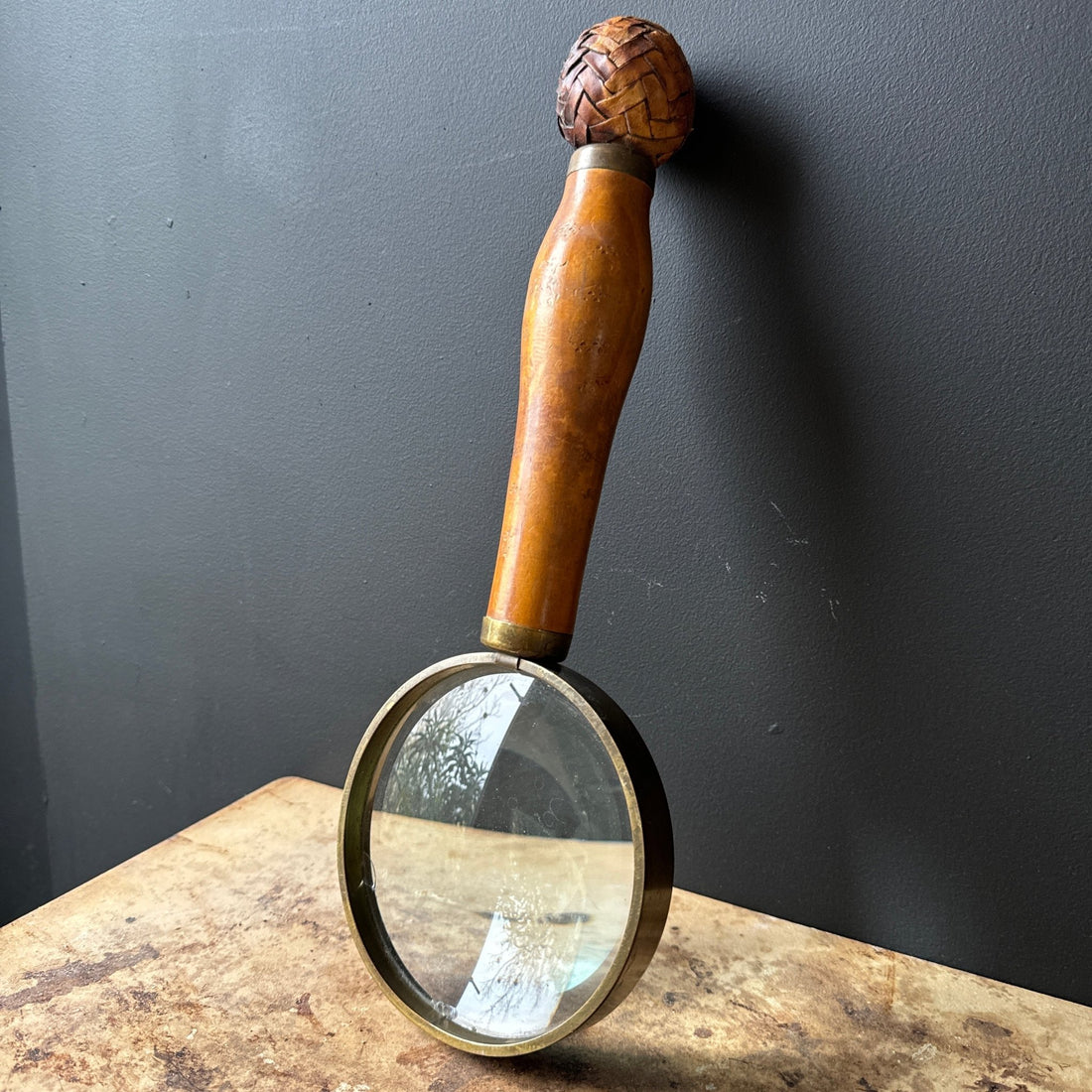 Antique Oversized Wood & Leather Magnifying Glass - Monte Visión