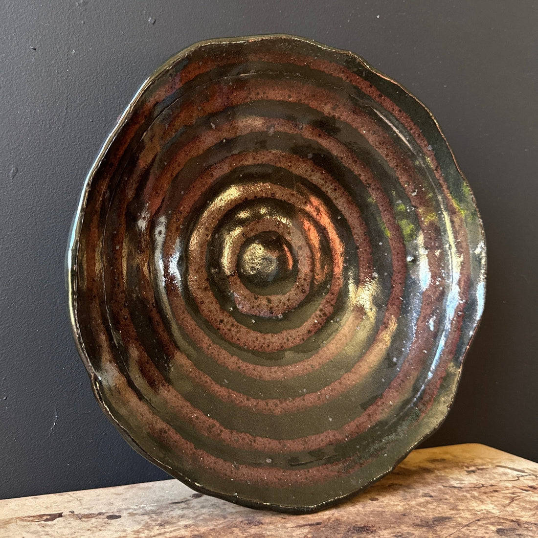 Artist-Made Concentric Circle Black & Brown Fruit Bowl or Catchall - Monte Visión