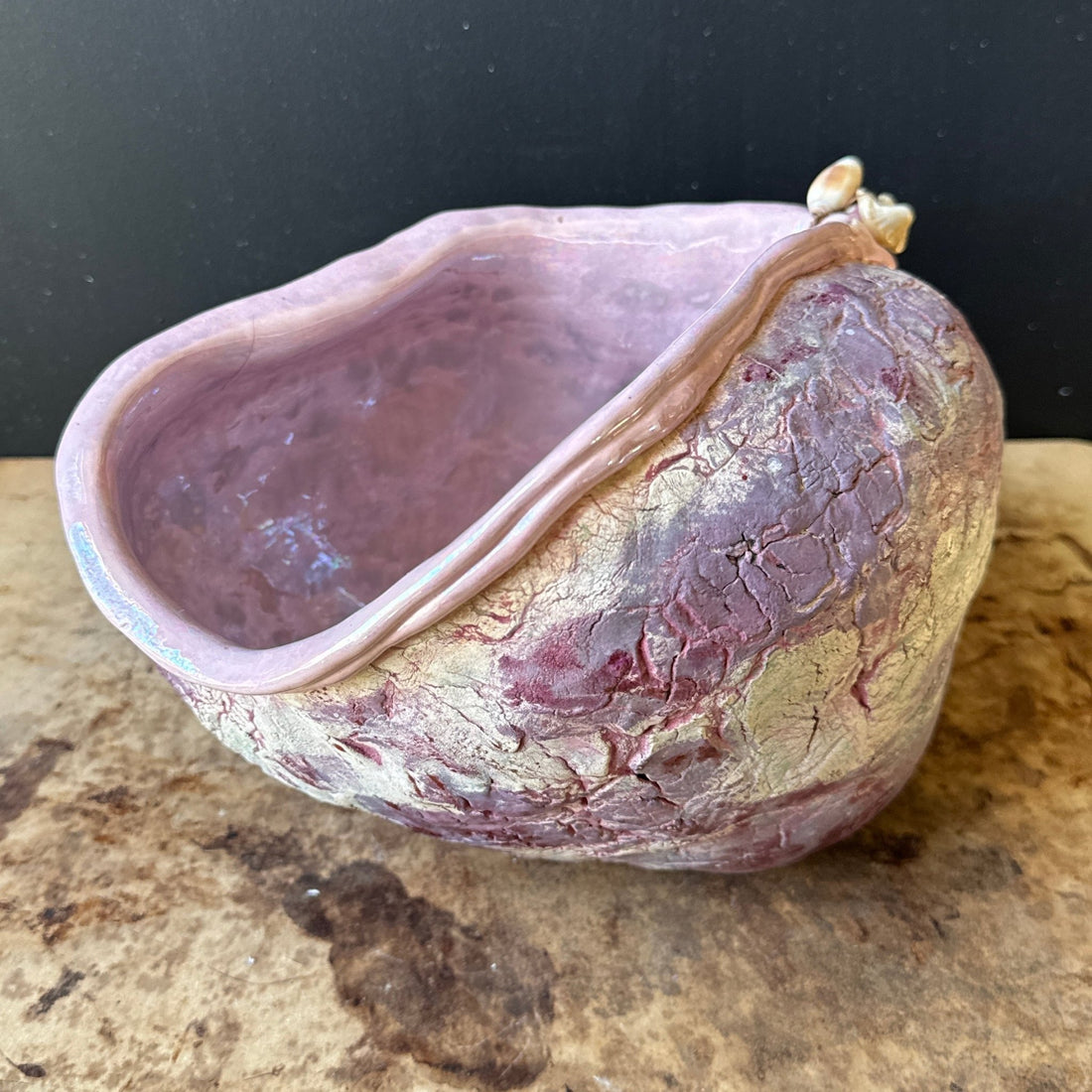 Artist-Made Free-Form Irredescent Purple Vesell With Shells - Monte Visión