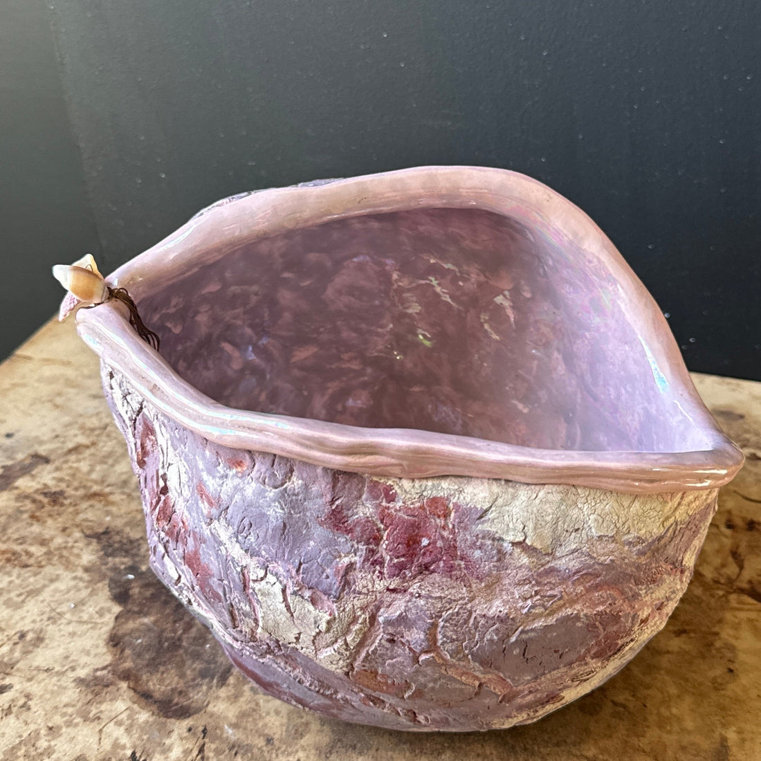 Artist-Made Free-Form Irredescent Purple Vesell With Shells - Monte Visión