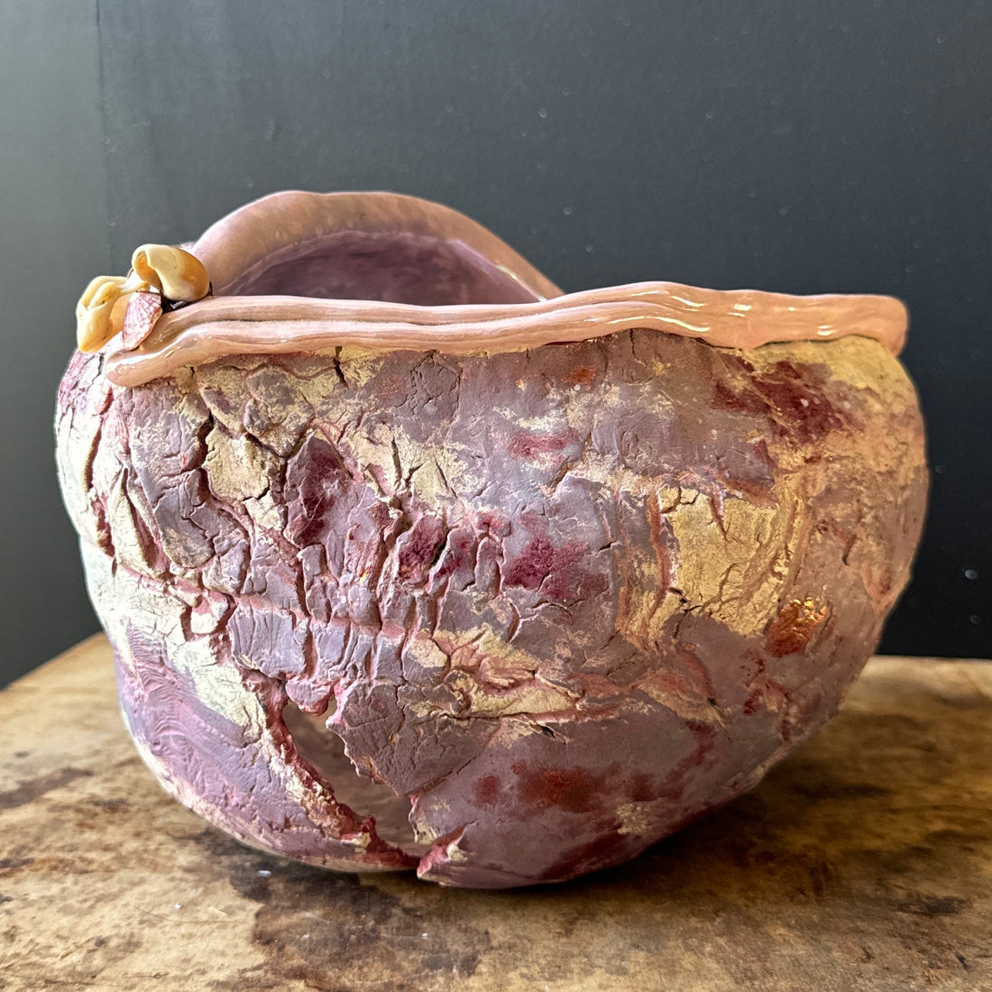 Artist-Made Free-Form Irredescent Purple Vesell With Shells - Monte Visión