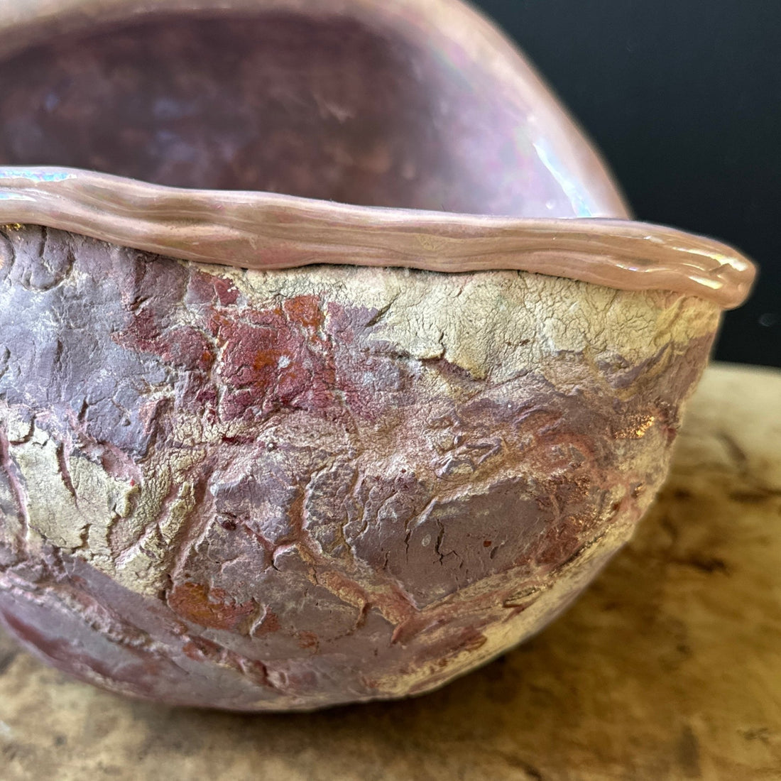 Artist-Made Free-Form Irredescent Purple Vesell With Shells - Monte Visión