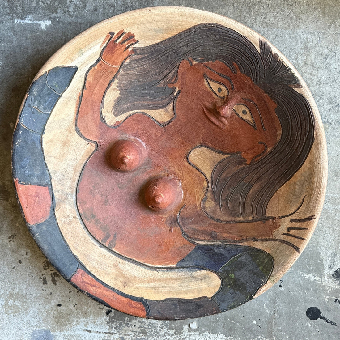 Early Dolores Porras Oversized Oaxacan Pottery Mermaid Bowl - Monte Visión