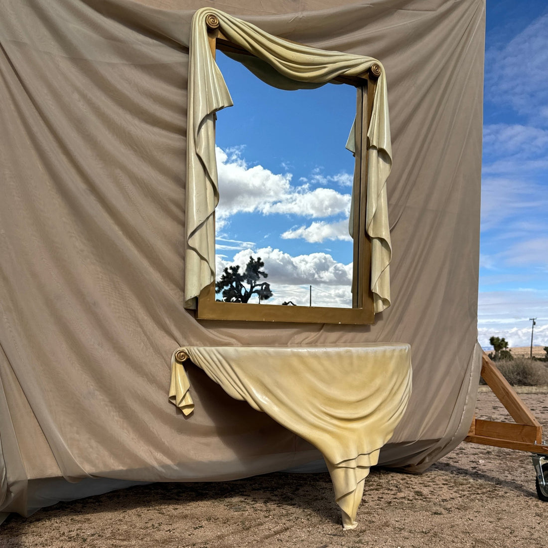 One-Of-A-Kind 1960's Fiberglass & Carved Wood Draped Mirror & Console Set - Monte Visión