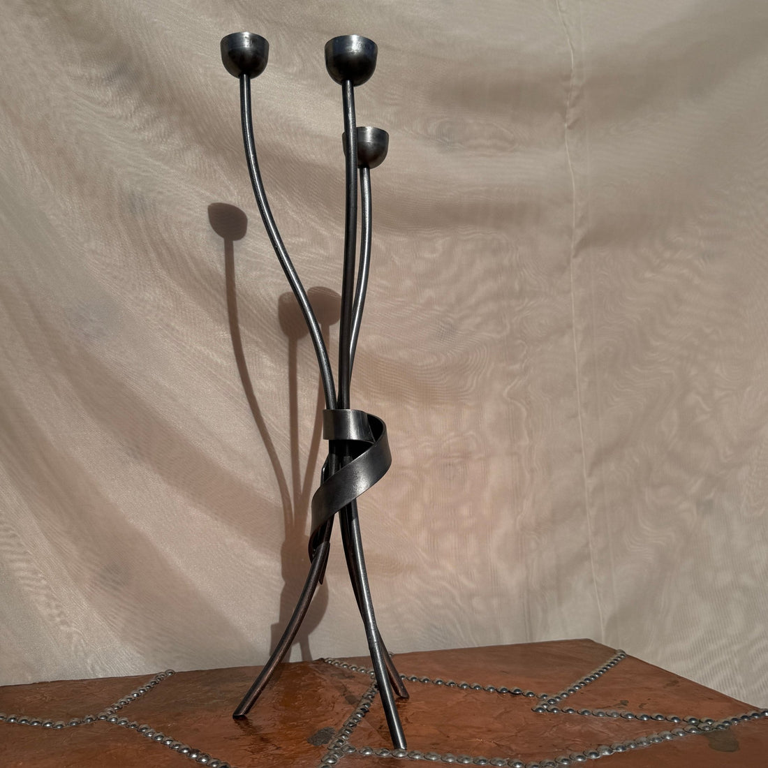 Postmodern 3-Candle Stick Steel Wrap Candelabra - Monte Visión