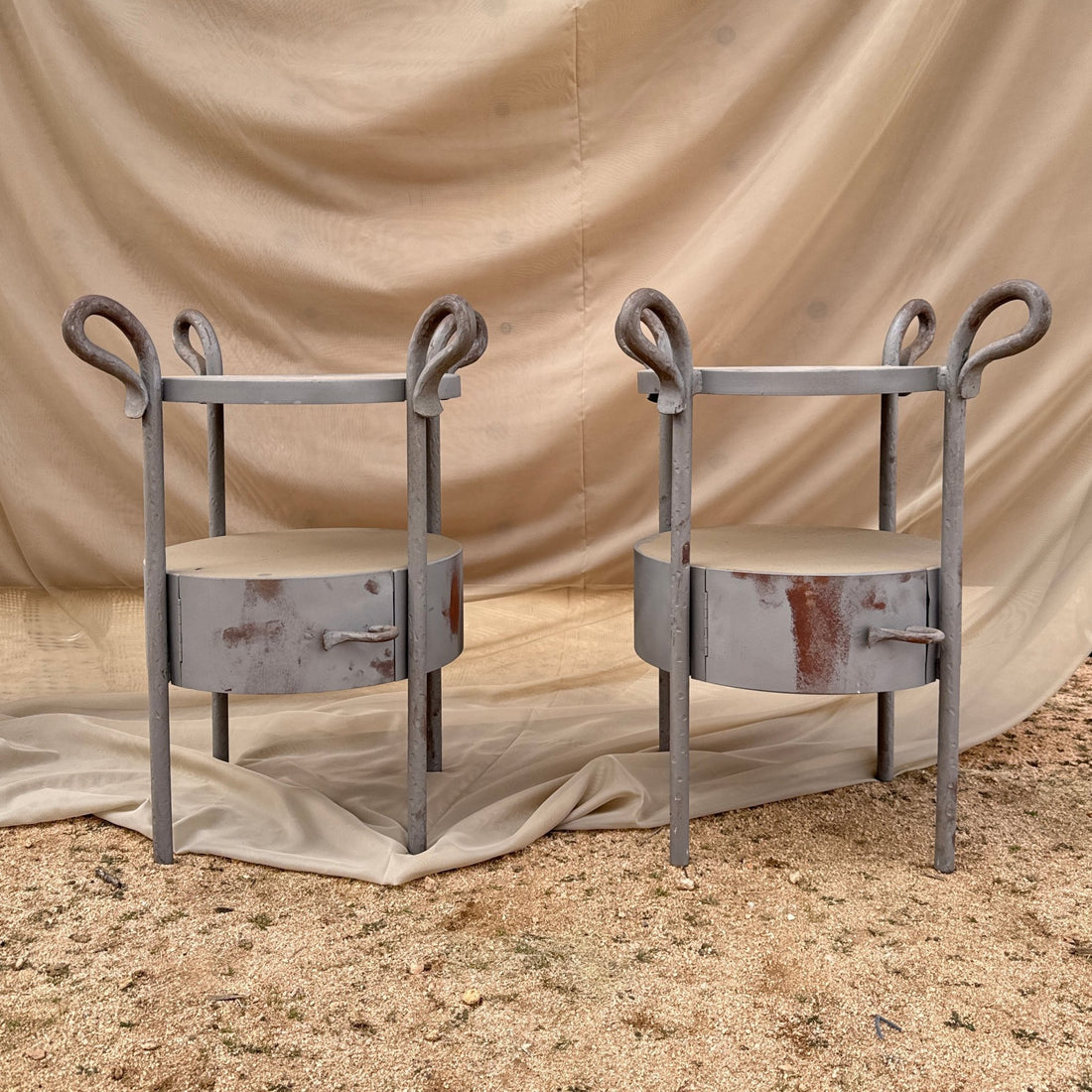 Postmodern Hammered Heavy Steel Accent Tables- Set of 2 - Monte Visión