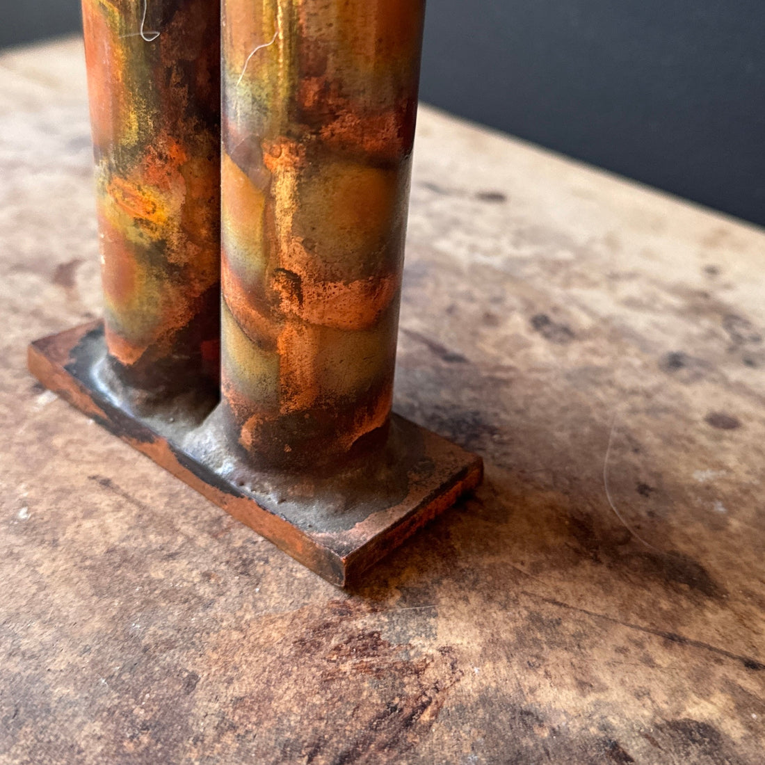 Postmodern Welded Double Patina Copper Pipe Vase or Candlestick - Monte Visión