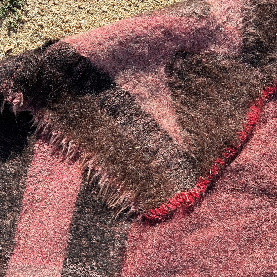 Vintage Andean Geometric Woven Pink & Brown Wall Decor Or Rug - Monte Visión