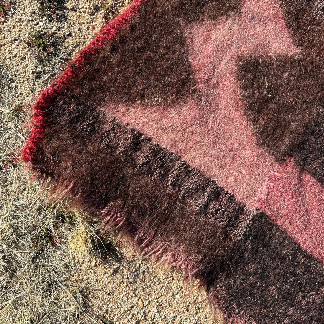 Vintage Andean Geometric Woven Pink & Brown Wall Decor Or Rug - Monte Visión