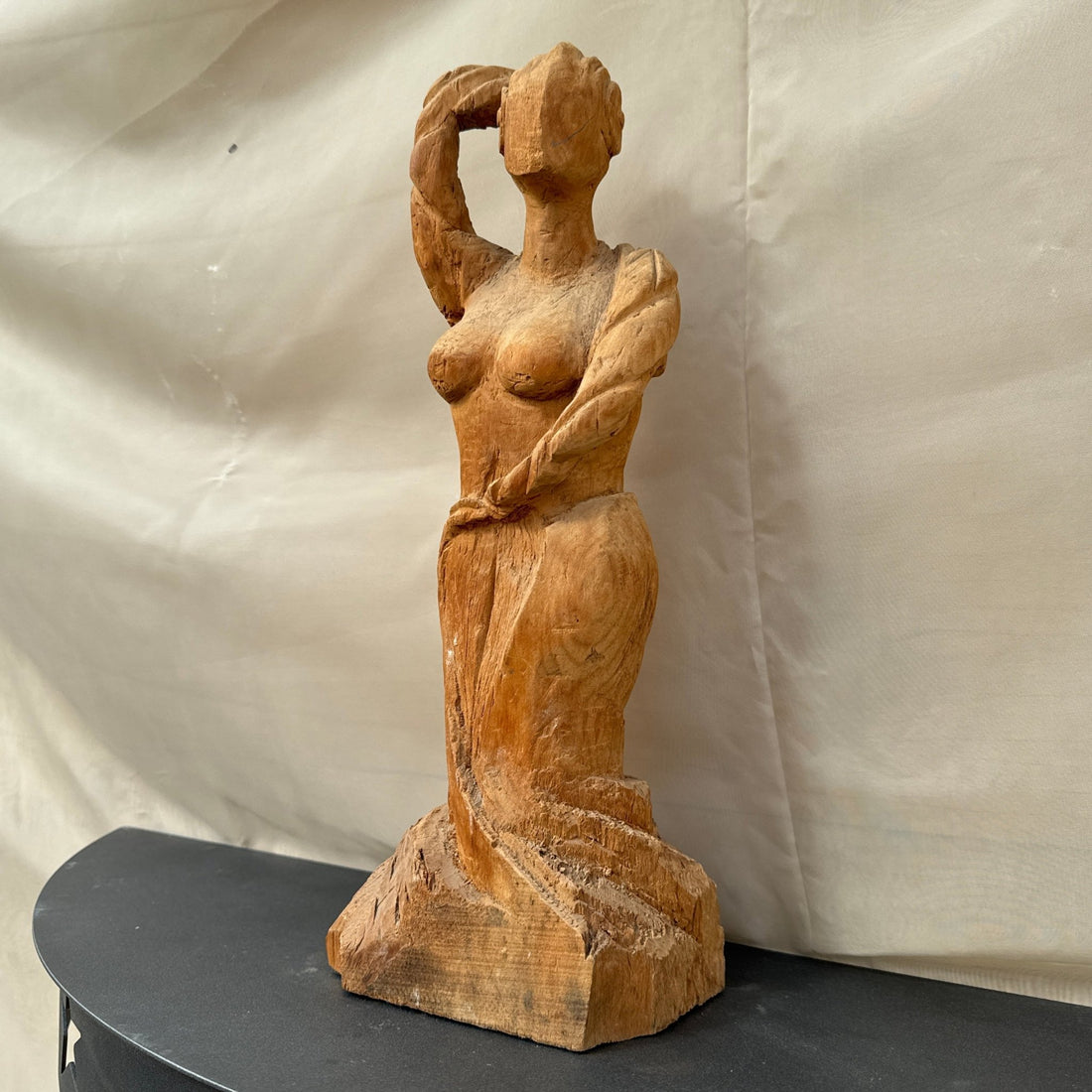 Vintage Artist-Made Wood Futurist Female Sculpture - Monte Visión