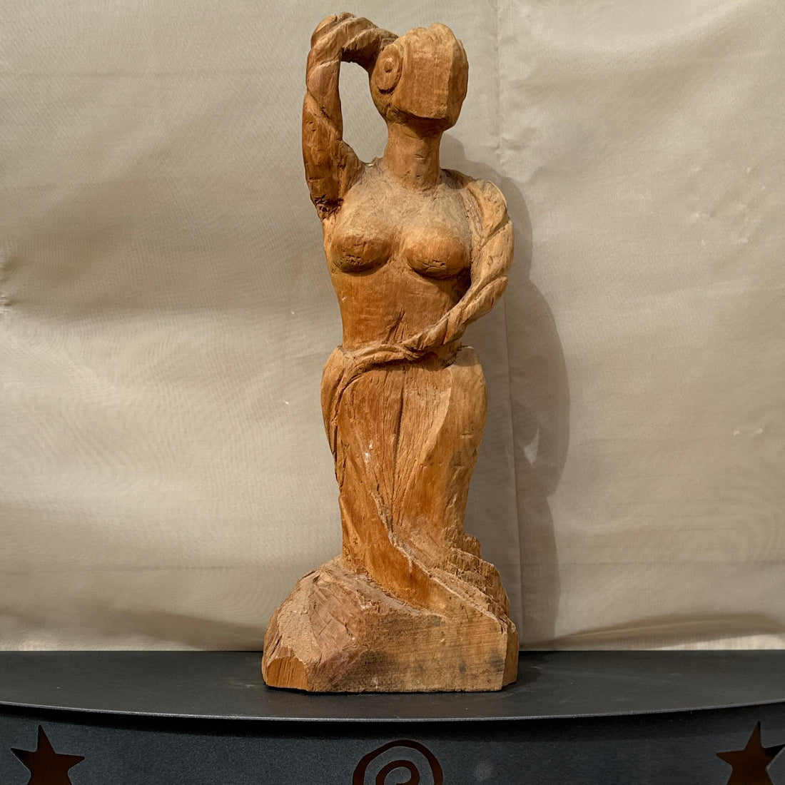 Vintage Artist-Made Wood Futurist Female Sculpture - Monte Visión