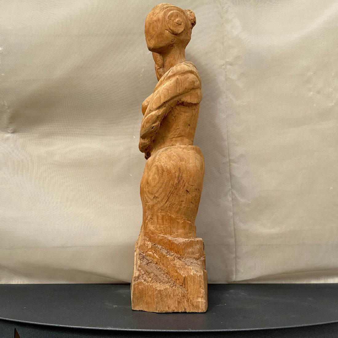 Vintage Artist-Made Wood Futurist Female Sculpture - Monte Visión