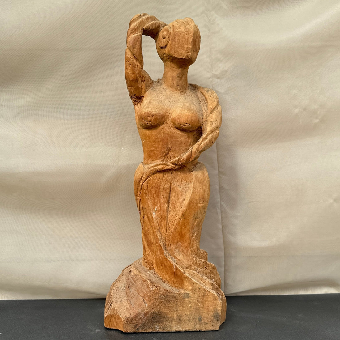 Vintage Artist-Made Wood Futurist Female Sculpture - Monte Visión