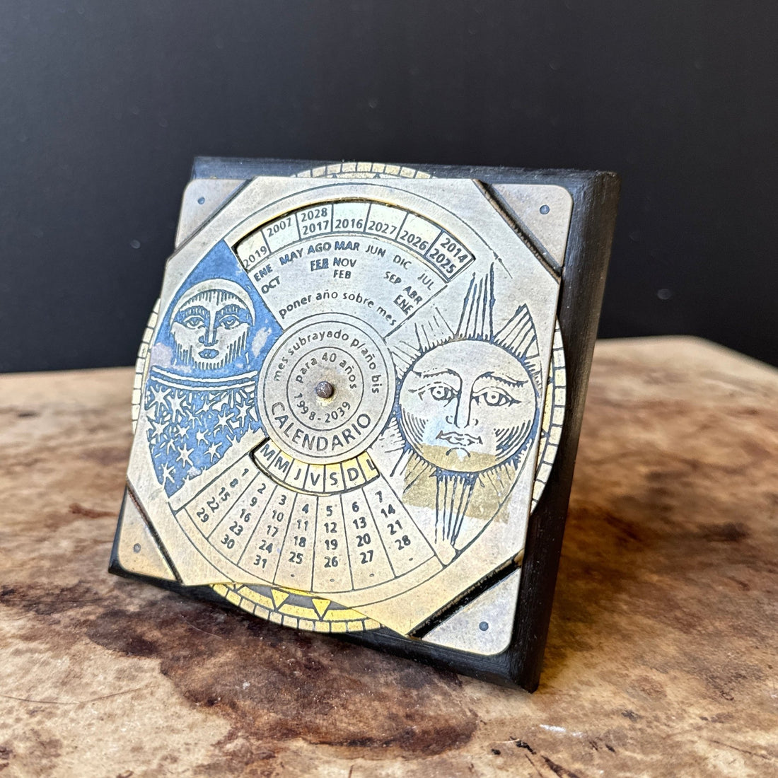 Vintage Brass & Wood Perpetual Calendar - Monte Visión