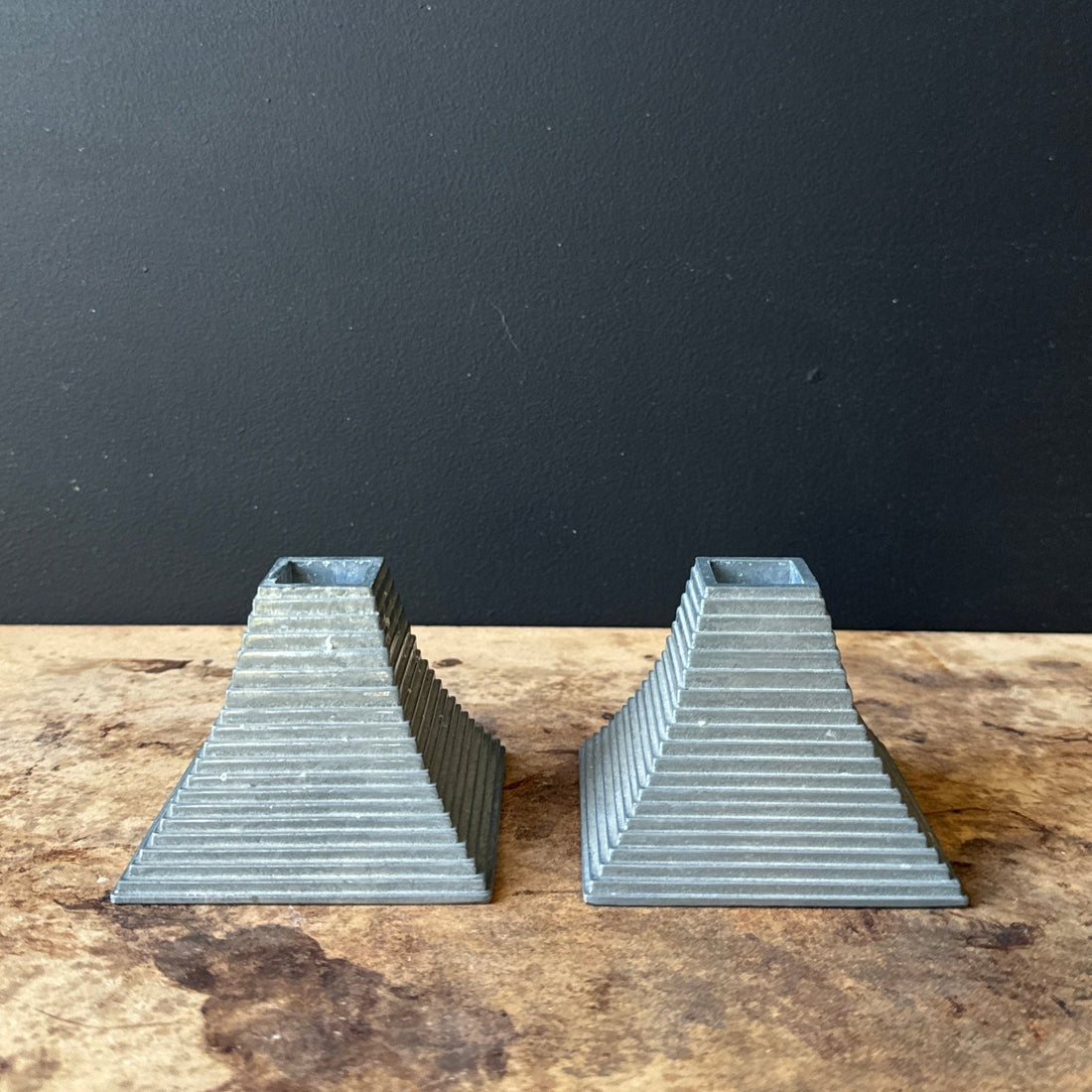 Vintage Cast Pewter Pyramid Candlesticks- Set of 2 - Monte Visión