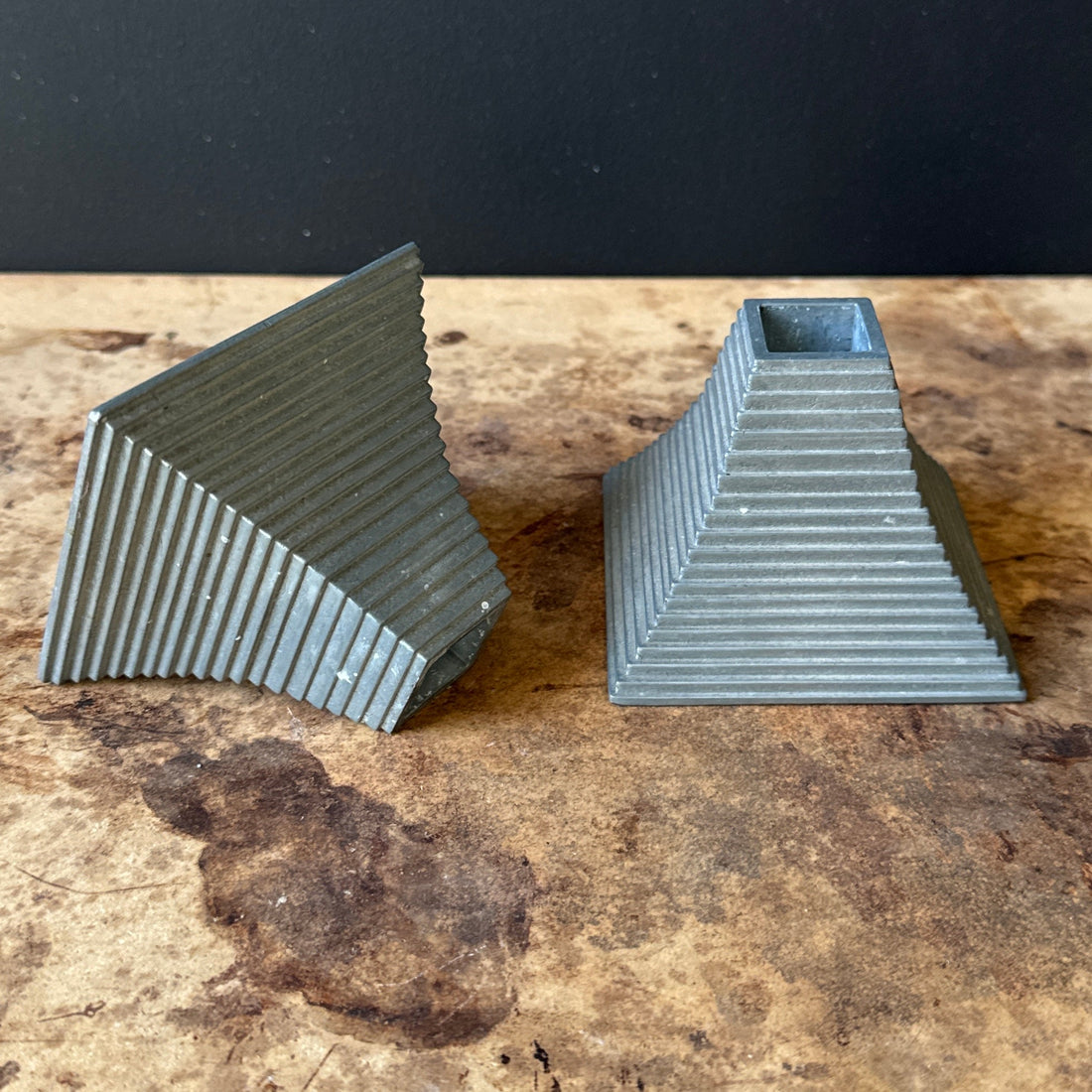 Vintage Cast Pewter Pyramid Candlesticks- Set of 2 - Monte Visión