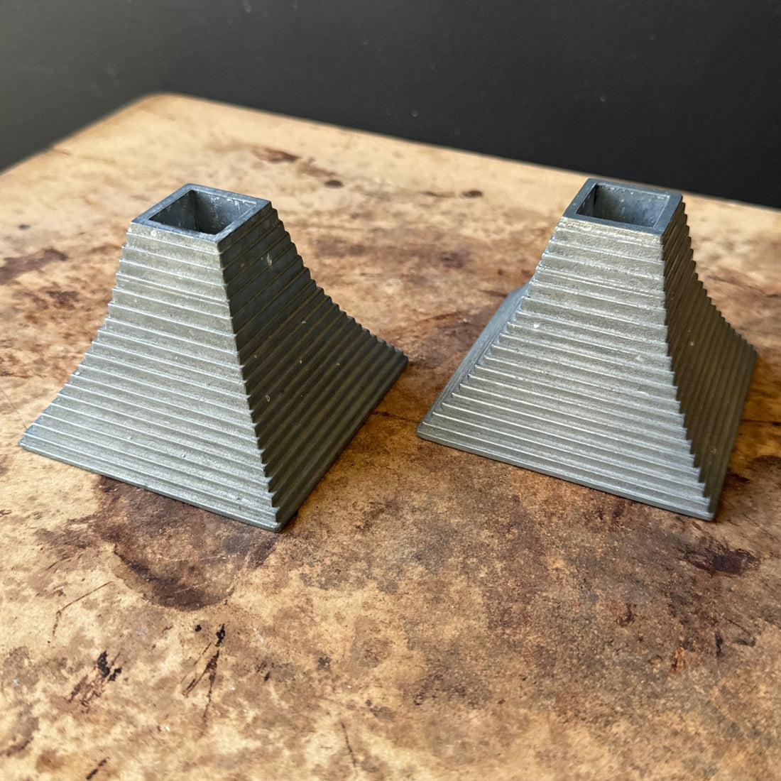 Vintage Cast Pewter Pyramid Candlesticks- Set of 2 - Monte Visión