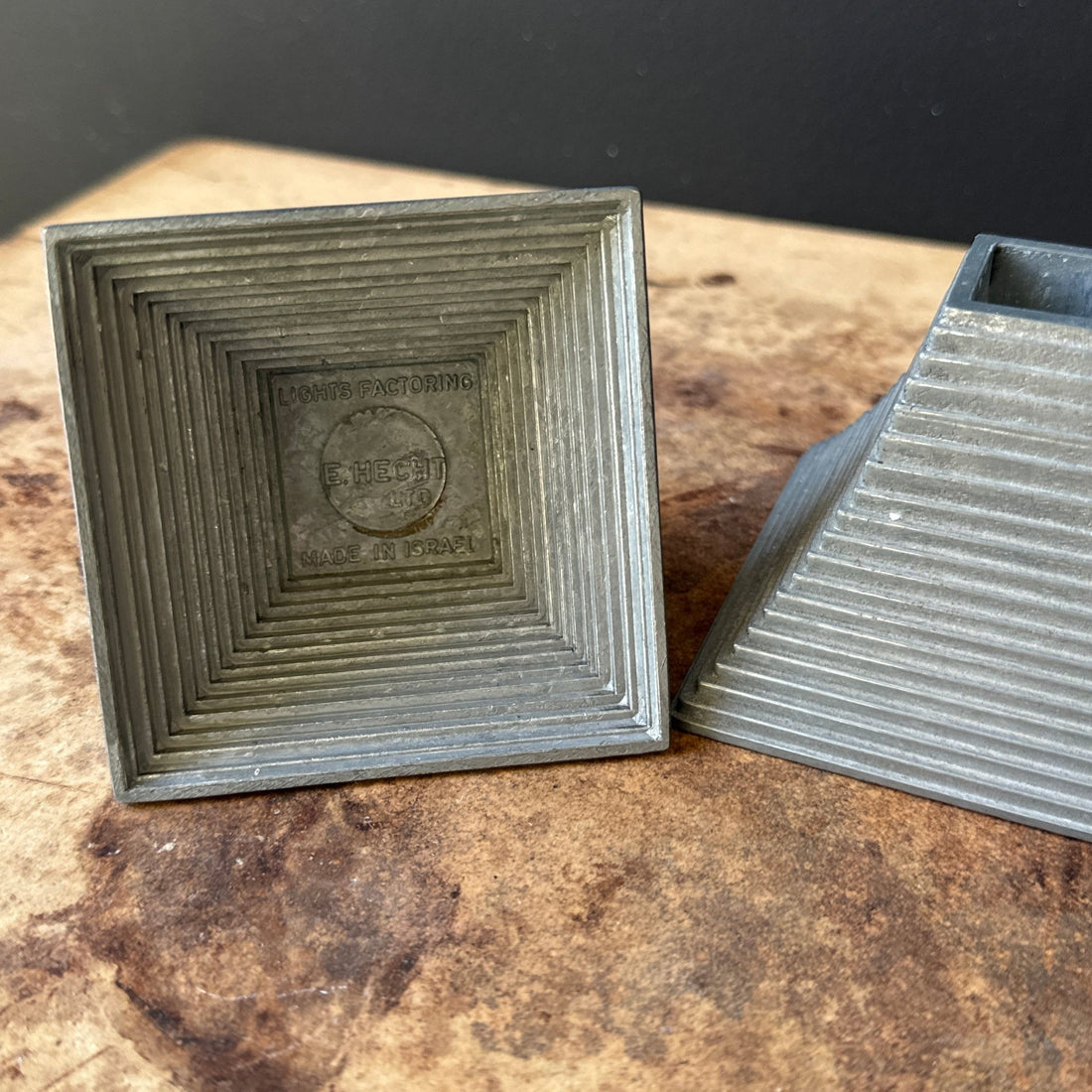 Vintage Cast Pewter Pyramid Candlesticks- Set of 2 - Monte Visión