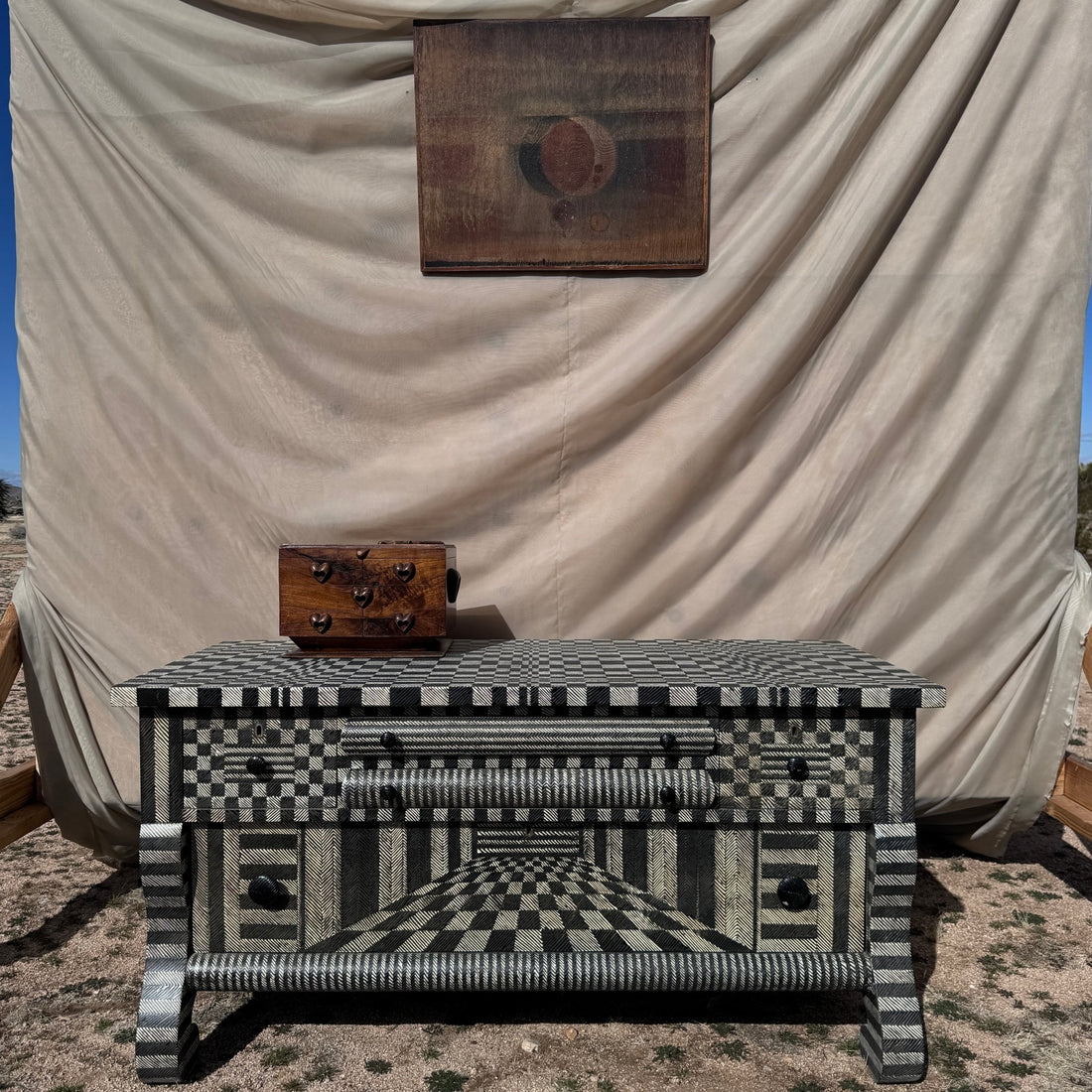 Vintage Graphic Stencil Art On Wood - Monte Visión