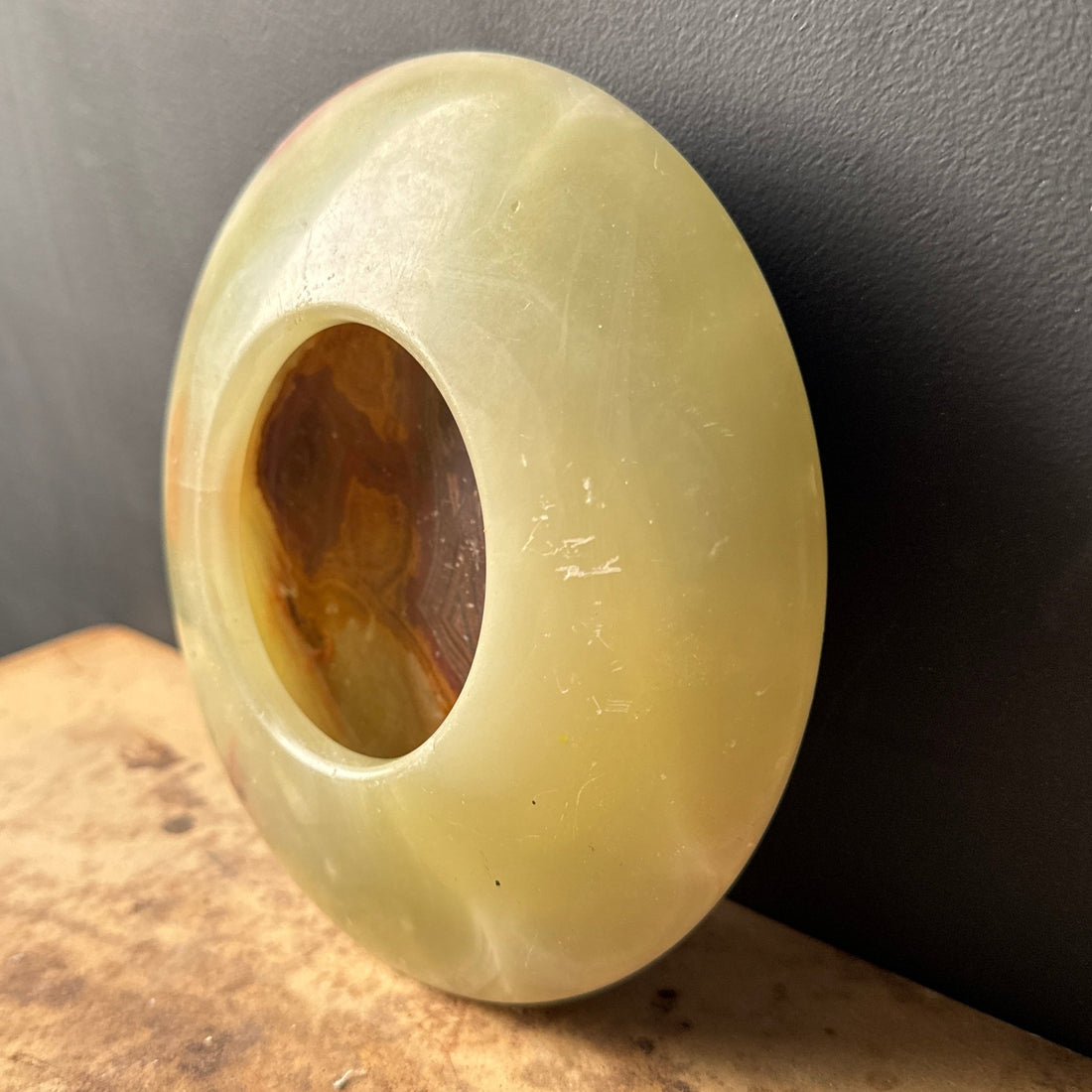 Vintage Green & Brown Onyx Convex Circular Catchall - Monte Visión