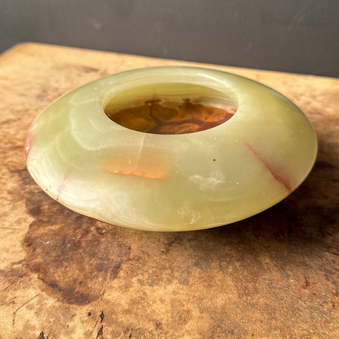 Vintage Green & Brown Onyx Convex Circular Catchall - Monte Visión
