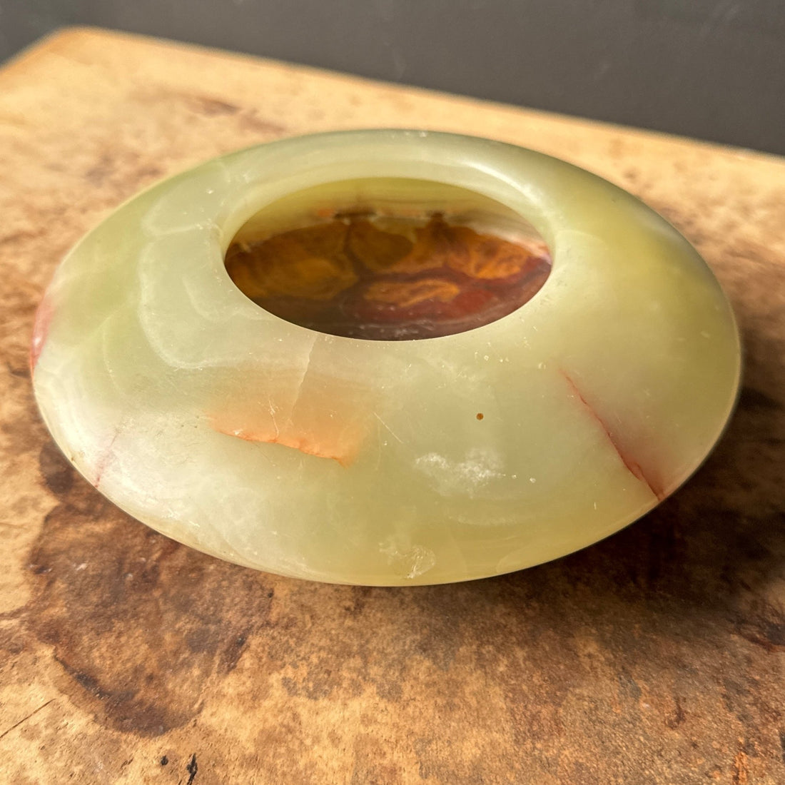 Vintage Green & Brown Onyx Convex Circular Catchall - Monte Visión