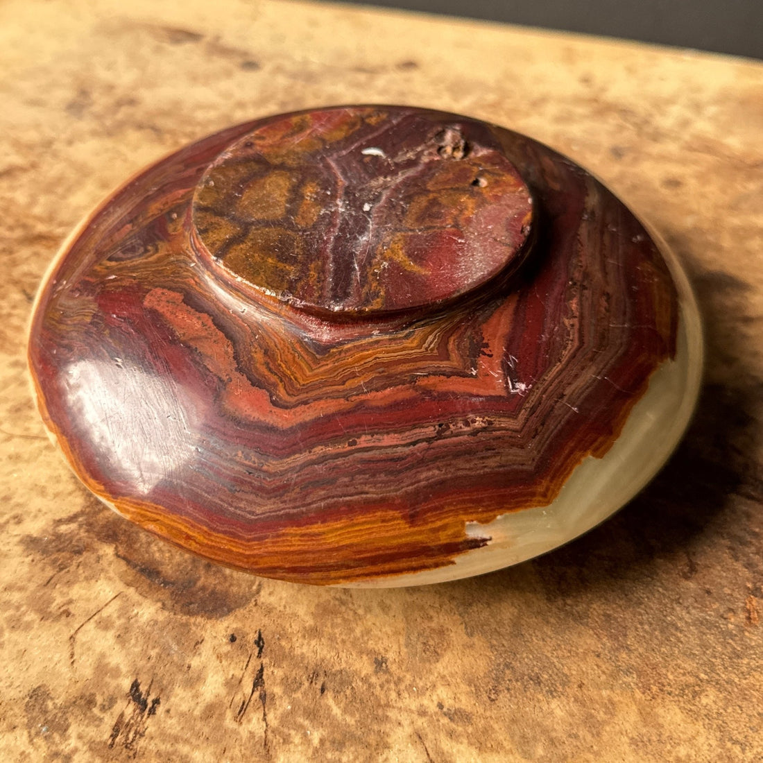 Vintage Green & Brown Onyx Convex Circular Catchall - Monte Visión